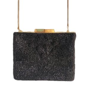 La Regale Vintage Black Floral Beaded Crossbody Bag